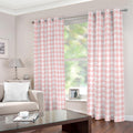 Pastel Pink And White Houndstooth Print Dimout Grommet Curtains