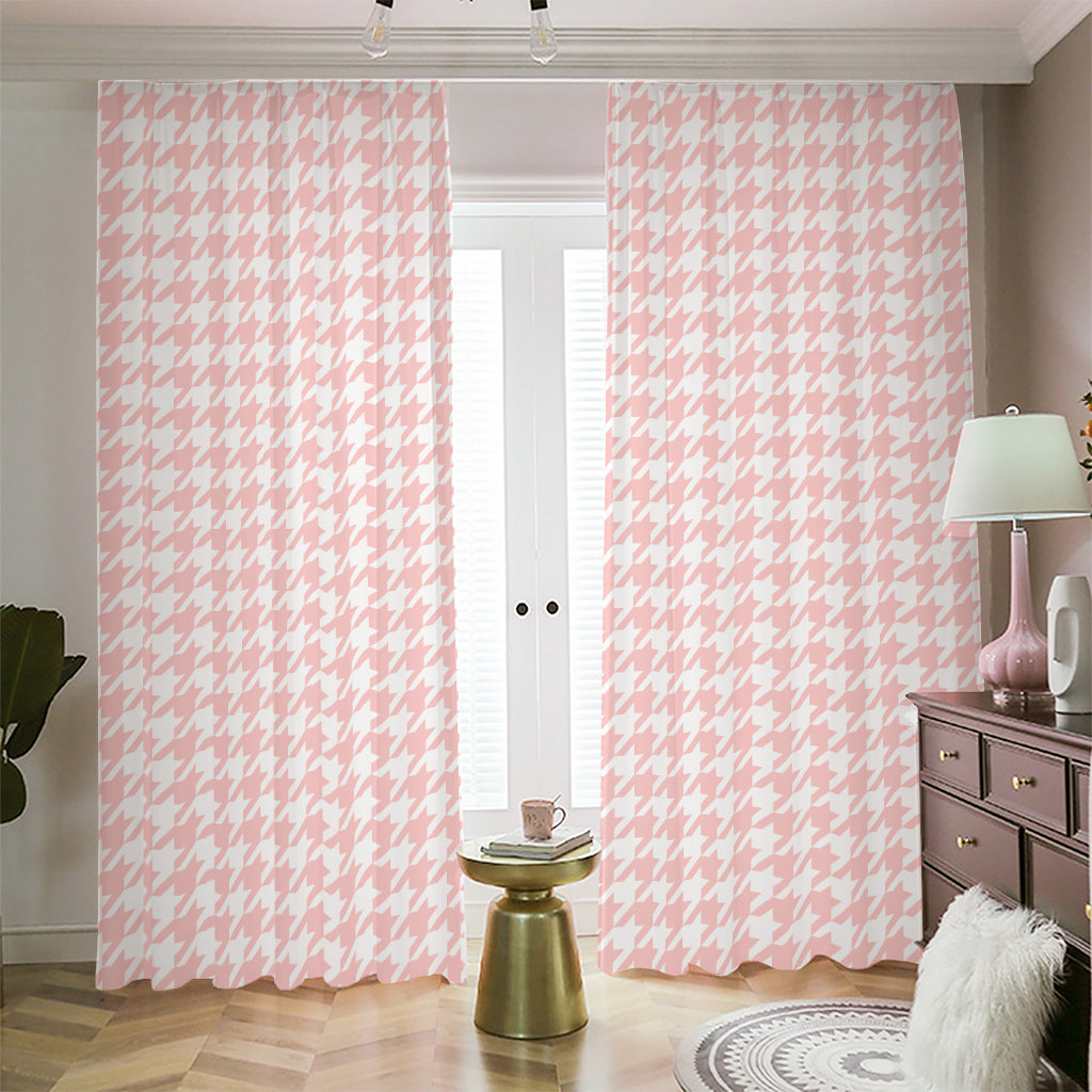 Pastel Pink And White Houndstooth Print Blackout Pencil Pleat Curtains