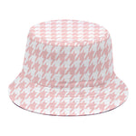 Pastel Pink And White Houndstooth Print Bucket Hat
