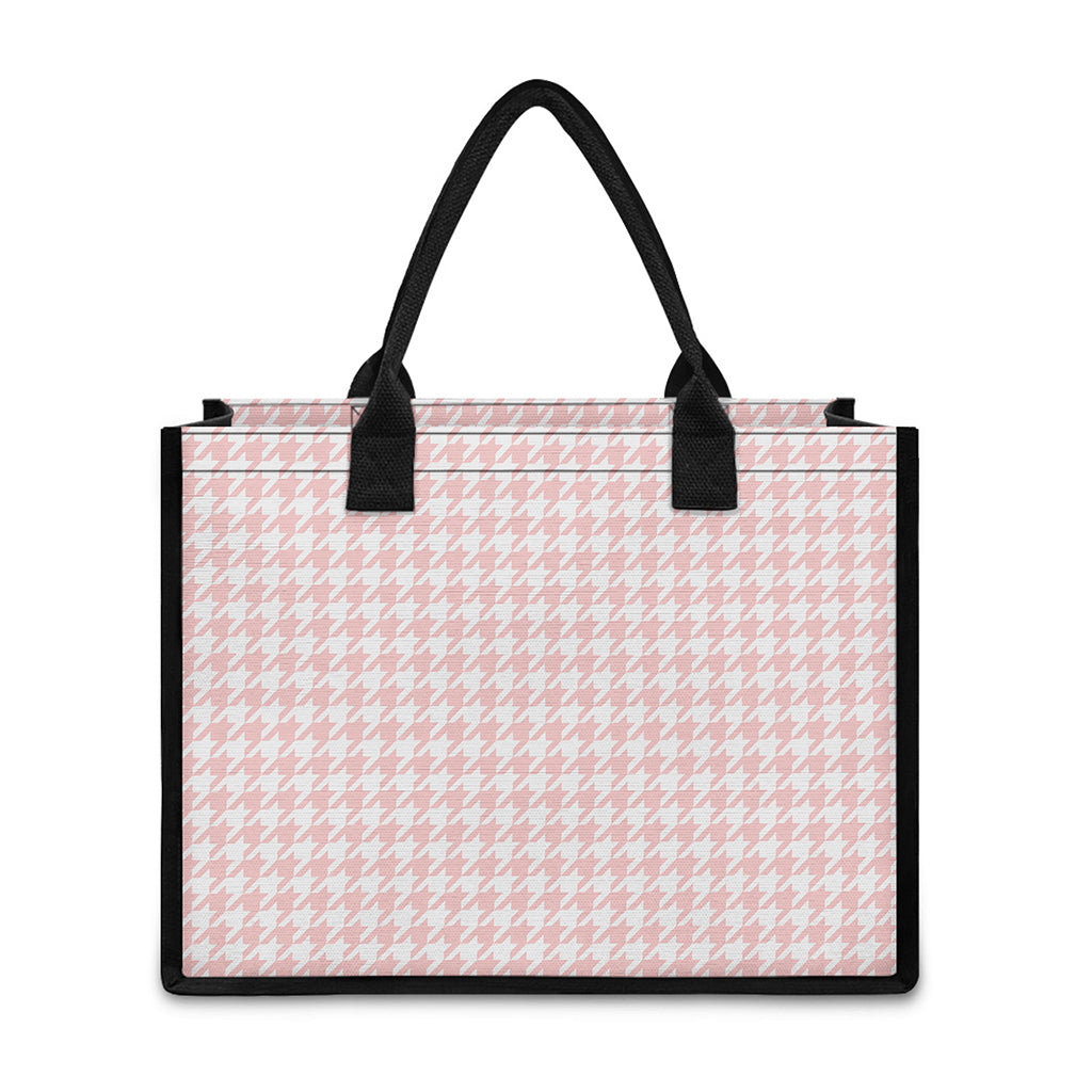 Pastel Pink And White Houndstooth Print Canvas Tote Bag