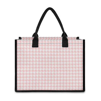 Pastel Pink And White Houndstooth Print Canvas Tote Bag