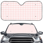 Pastel Pink And White Houndstooth Print Car Windshield Sun Shade