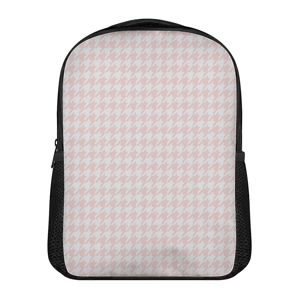 Pastel Pink And White Houndstooth Print Casual Backpack