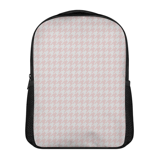 Pastel Pink And White Houndstooth Print Casual Backpack