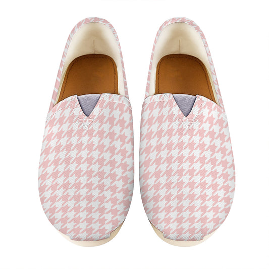 Pastel Pink And White Houndstooth Print Casual Shoes