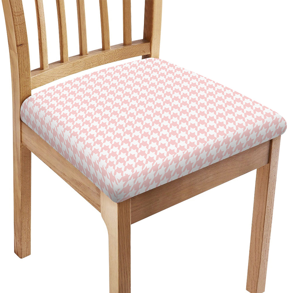 Pastel Pink And White Houndstooth Print Chair Cushion Cover