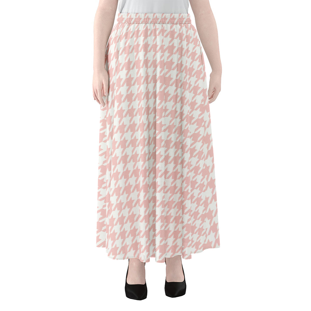 Pastel Pink And White Houndstooth Print Chiffon Maxi Skirt