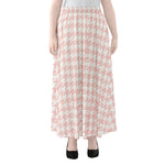 Pastel Pink And White Houndstooth Print Chiffon Maxi Skirt