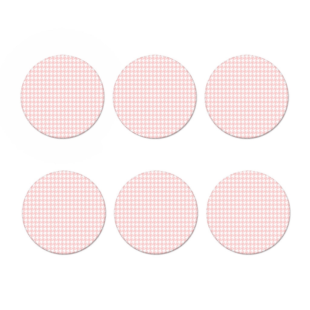 Pastel Pink And White Houndstooth Print Coaster Set