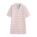 Pastel Pink And White Houndstooth Print Cotton Hawaiian Shirt