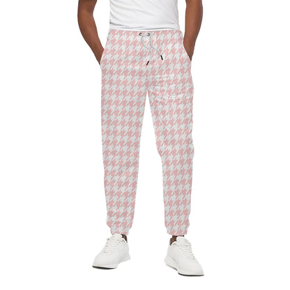 Pastel Pink And White Houndstooth Print Cotton Pants