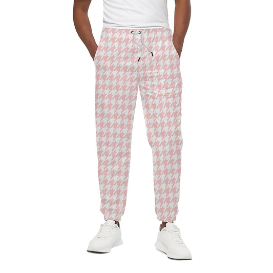 Pastel Pink And White Houndstooth Print Cotton Pants