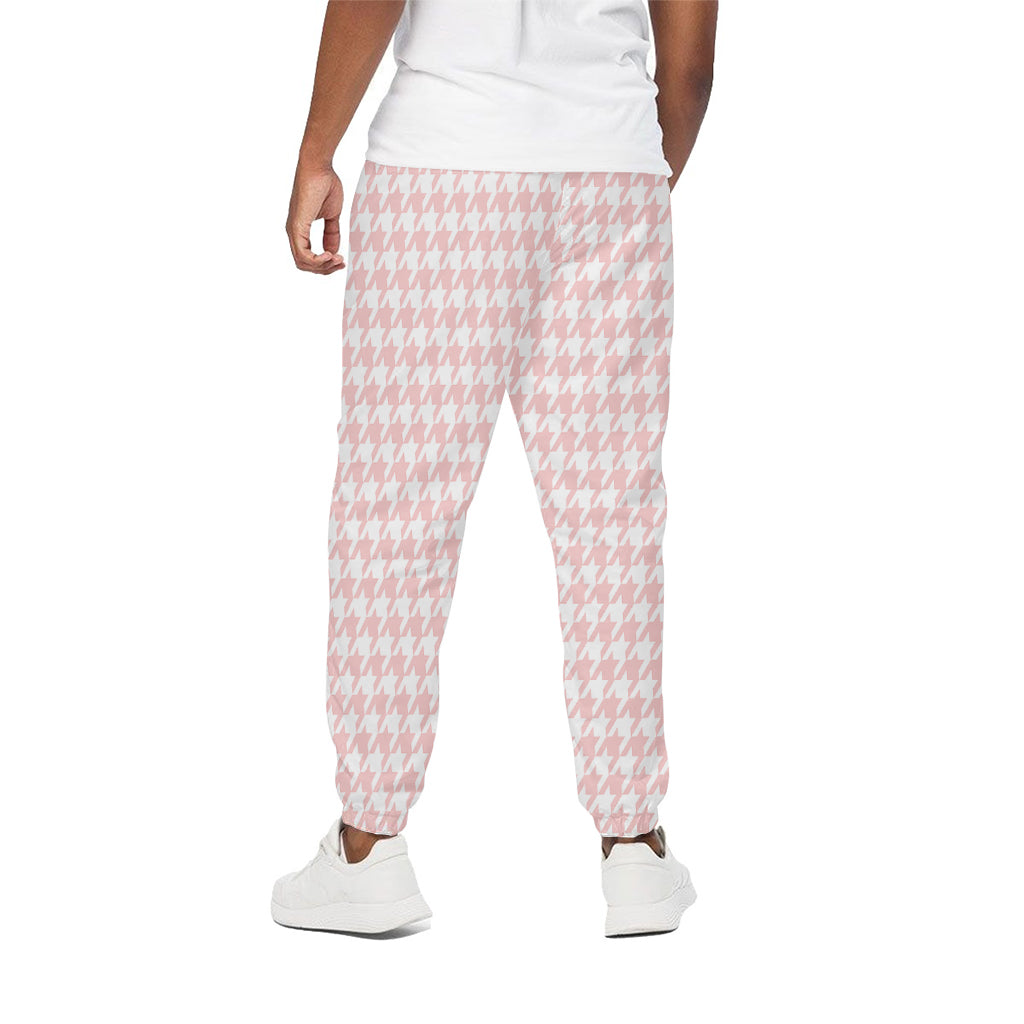 Pastel Pink And White Houndstooth Print Cotton Pants