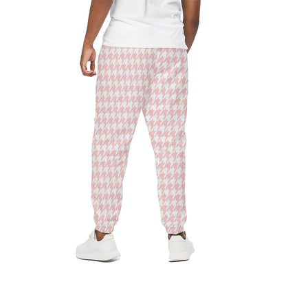 Pastel Pink And White Houndstooth Print Cotton Pants
