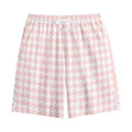 Pastel Pink And White Houndstooth Print Cotton Shorts
