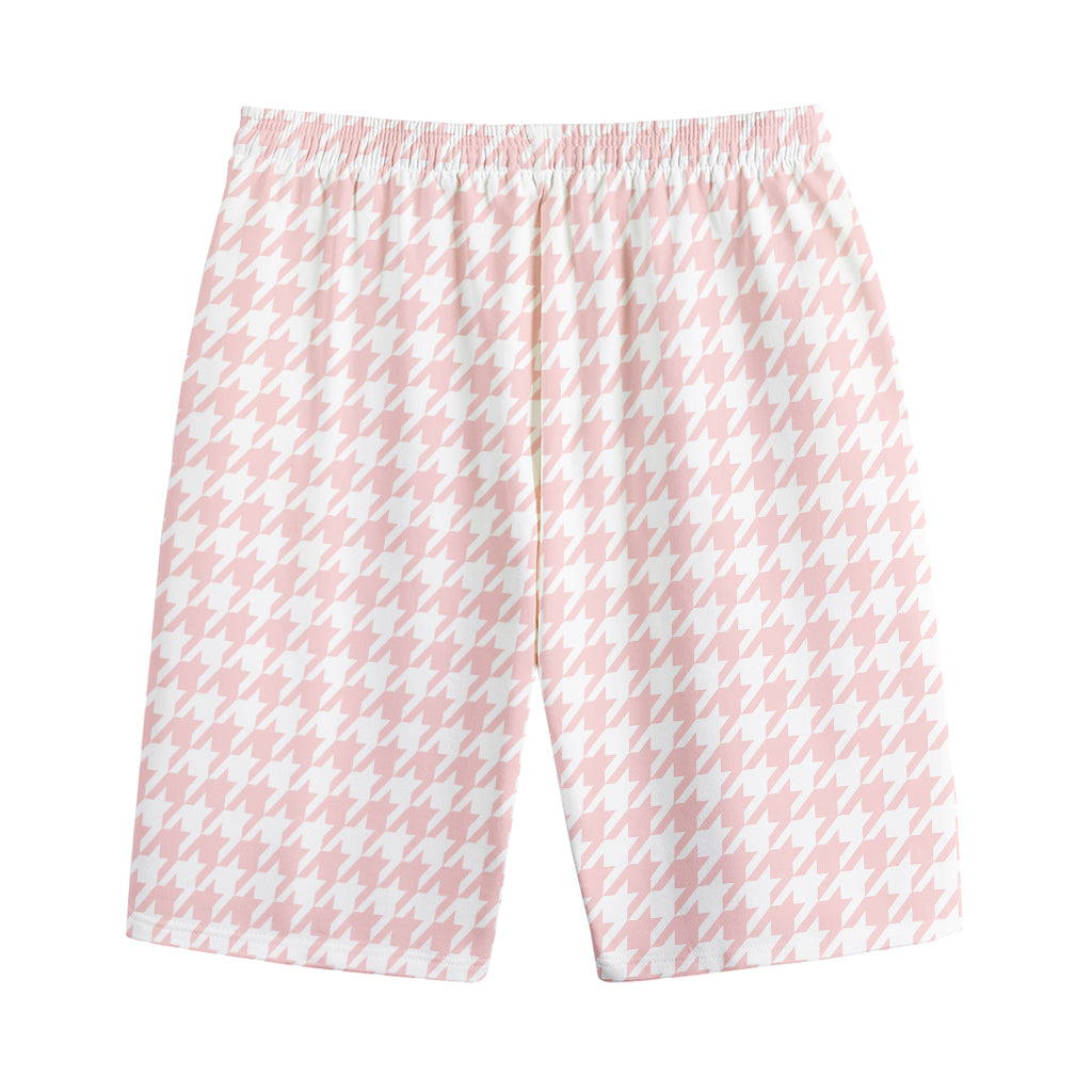 Pastel Pink And White Houndstooth Print Cotton Shorts