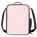 Pastel Pink And White Houndstooth Print Crossbody Lunch Bag