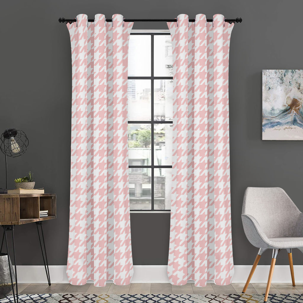 Pastel Pink And White Houndstooth Print Curtain