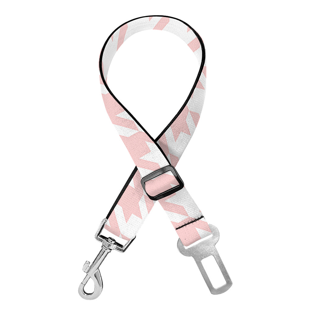 Pastel Pink And White Houndstooth Print Dog Seat Belt