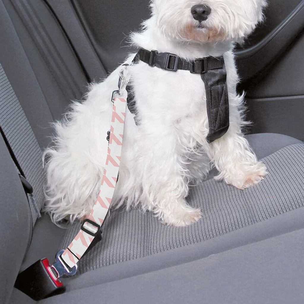 Pastel Pink And White Houndstooth Print Dog Seat Belt
