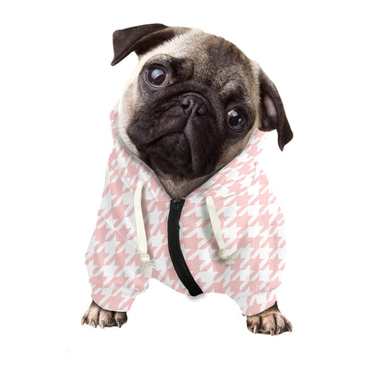 Pastel Pink And White Houndstooth Print Dog Zip Up Hoodie
