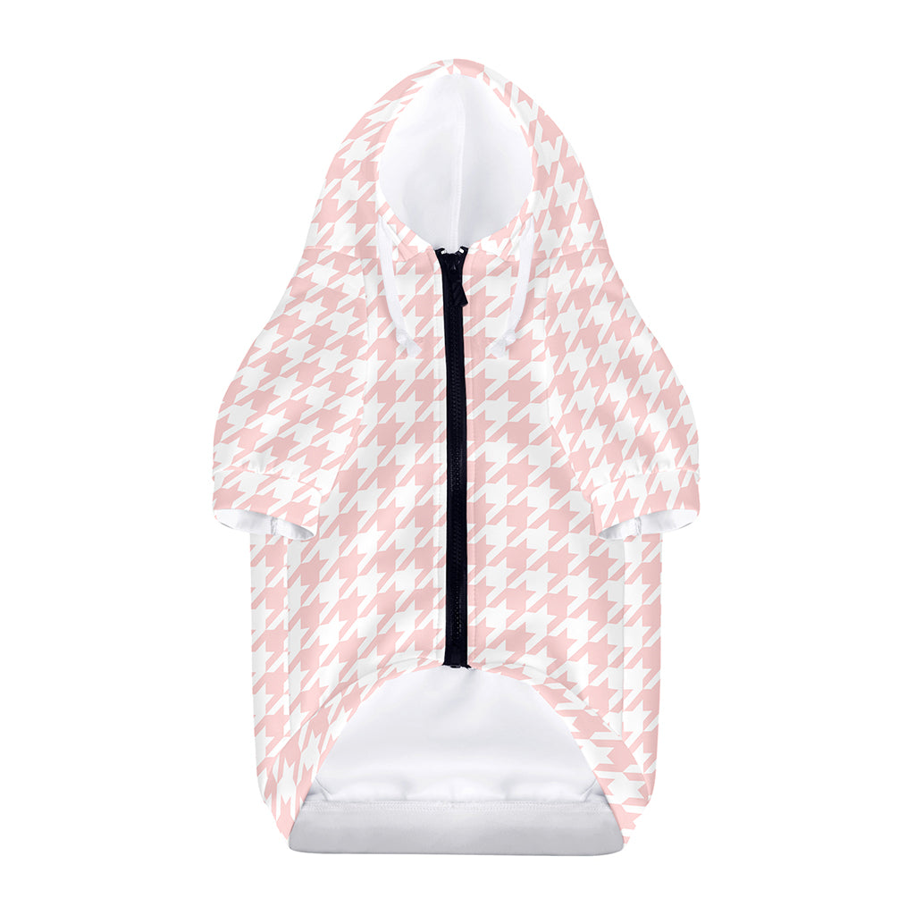Pastel Pink And White Houndstooth Print Dog Zip Up Hoodie