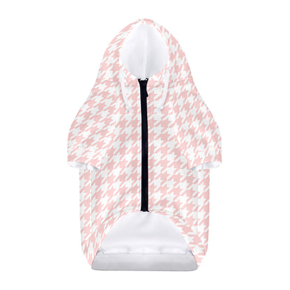 Pastel Pink And White Houndstooth Print Dog Zip Up Hoodie