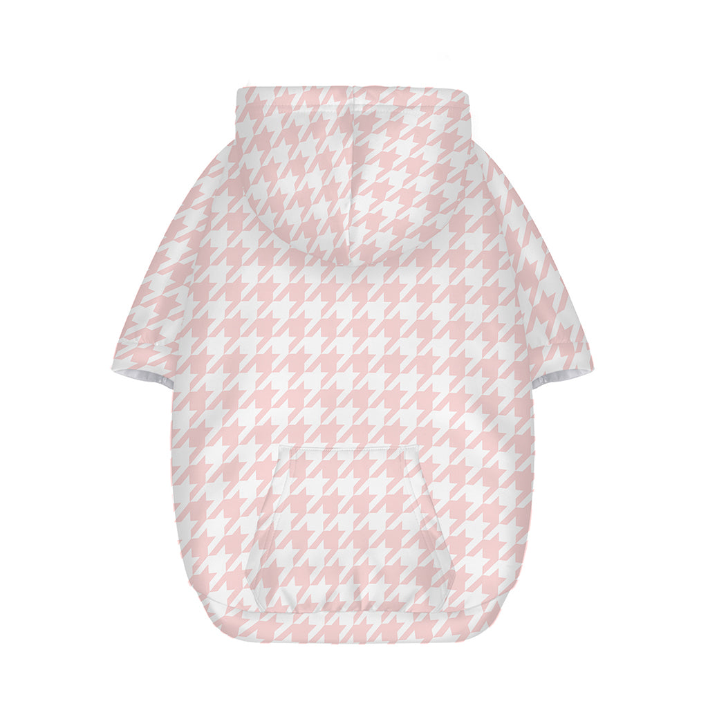 Pastel Pink And White Houndstooth Print Dog Zip Up Hoodie