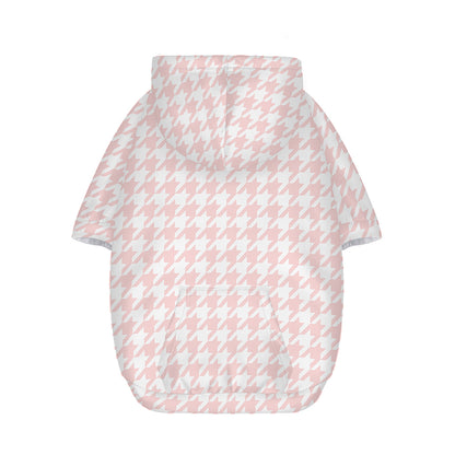 Pastel Pink And White Houndstooth Print Dog Zip Up Hoodie