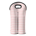 Pastel Pink And White Houndstooth Print Double Neoprene Wine Tote