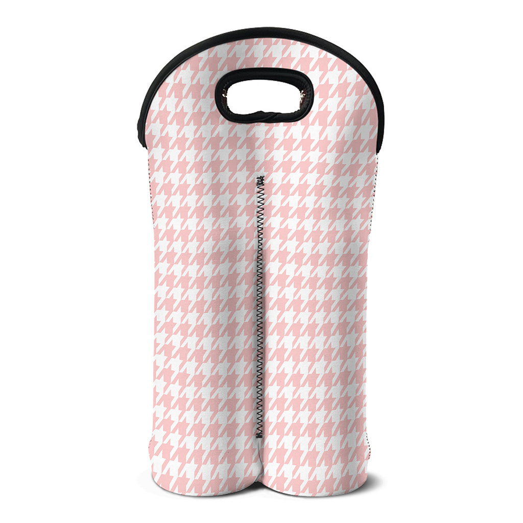 Pastel Pink And White Houndstooth Print Double Neoprene Wine Tote
