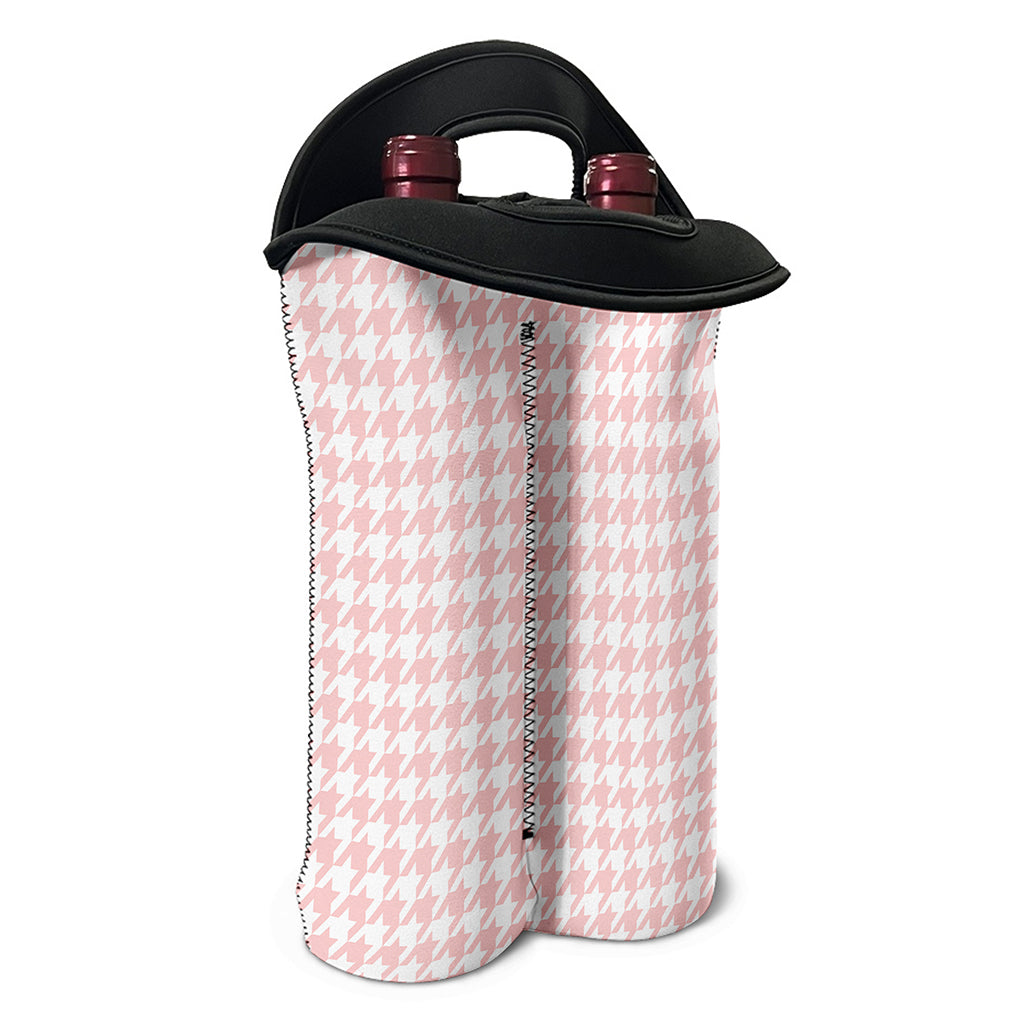 Pastel Pink And White Houndstooth Print Double Neoprene Wine Tote