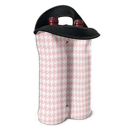 Pastel Pink And White Houndstooth Print Double Neoprene Wine Tote