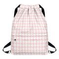 Pastel Pink And White Houndstooth Print Drawstring Backpack