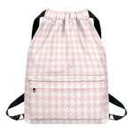 Pastel Pink And White Houndstooth Print Drawstring Backpack