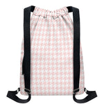 Pastel Pink And White Houndstooth Print Drawstring Backpack