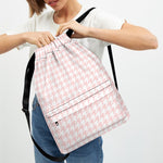 Pastel Pink And White Houndstooth Print Drawstring Backpack