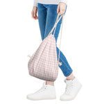 Pastel Pink And White Houndstooth Print Drawstring Bag