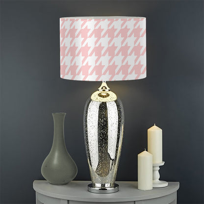 Pastel Pink And White Houndstooth Print Drum Lamp Shade