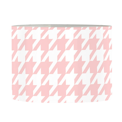 Pastel Pink And White Houndstooth Print Drum Lamp Shade