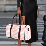 Pastel Pink And White Houndstooth Print Duffle Bag
