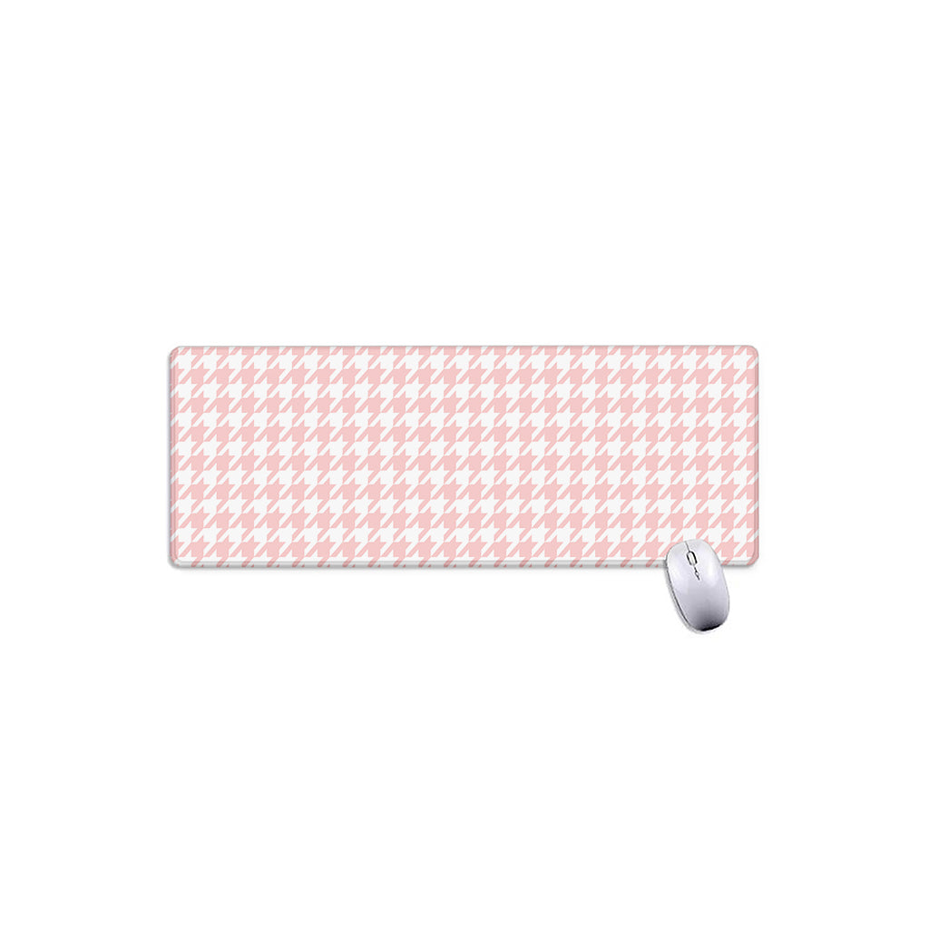 Pastel Pink And White Houndstooth Print Extended Mouse Pad