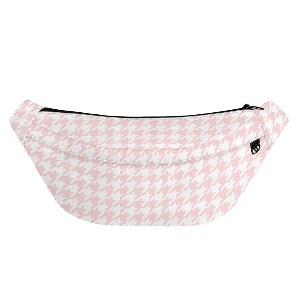 Pastel Pink And White Houndstooth Print Fanny Pack