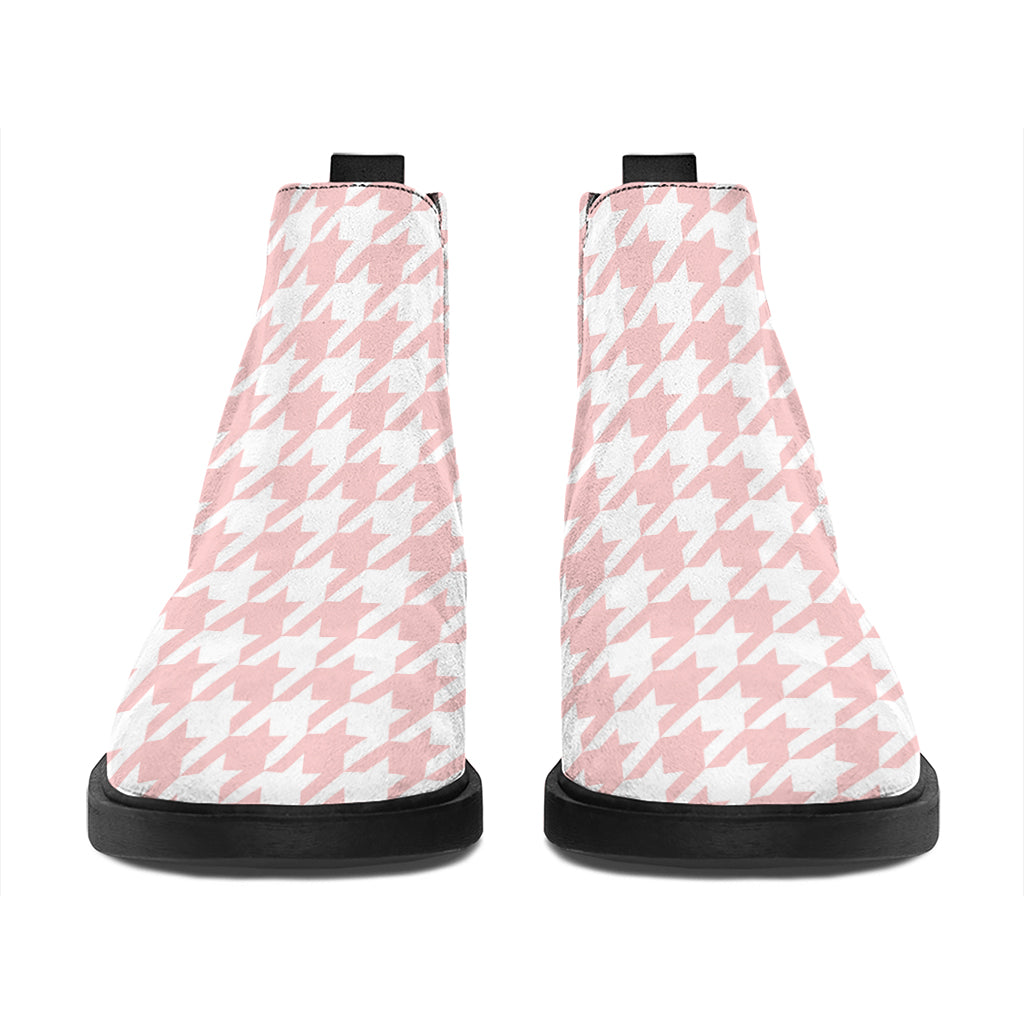 Pastel Pink And White Houndstooth Print Flat Ankle Boots