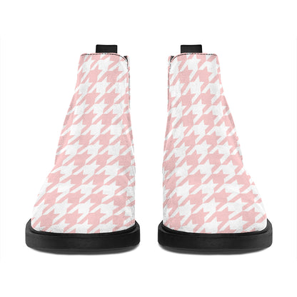 Pastel Pink And White Houndstooth Print Flat Ankle Boots