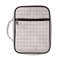 Pastel Pink And White Houndstooth Print Front Pocket Bible Bag