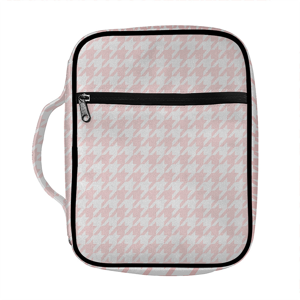 Pastel Pink And White Houndstooth Print Front Pocket Bible Bag