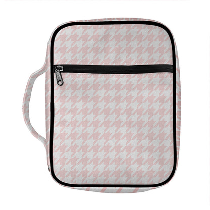 Pastel Pink And White Houndstooth Print Front Pocket Bible Bag