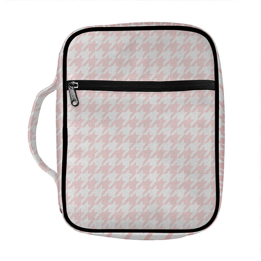 Pastel Pink And White Houndstooth Print Front Pocket Bible Bag