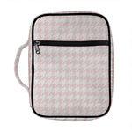 Pastel Pink And White Houndstooth Print Front Pocket Bible Bag